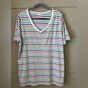 Lane Bryant Multicolor Striped V-Neck Tee